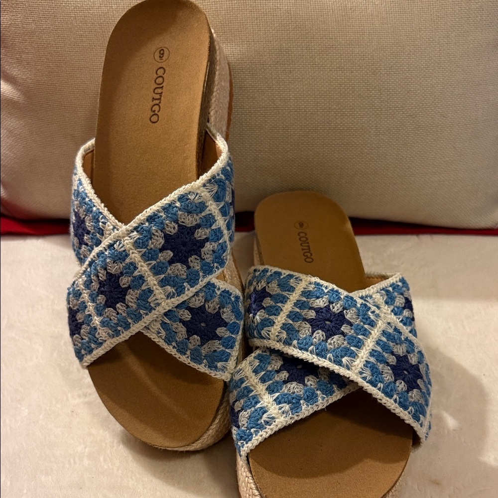 Coutgo Blue Crochet Crossband Slide Mules